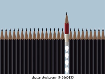 Short red pencil on the light bulb stand higher. The concept the winner, trained more than.