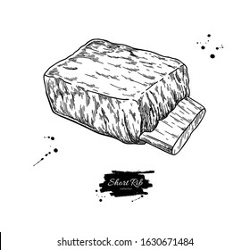 Short rib vector drawing. Beef, pork or lamb meat hand drawn sketch. Engraved food illustration. Vintage object. Butcher shop product. Great for label, restaurant menu