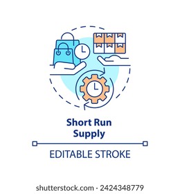Icono de concepto multicolor de suministro de corto plazo. Bienes, servicios durante un breve período. Ilustración de línea de forma redonda. Idea abstracta. Diseño gráfico. Fácil de usar en marketing de folletos
