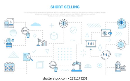 concepto de venta en corto con banner de plantilla de conjunto de iconos con estilo de color azul moderno