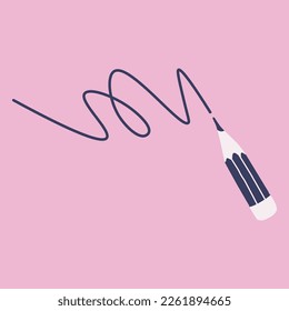 A short sharpened pencil with an eraser on the end draws scribbles. Vector illustration for design.