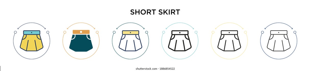 Short skirt icon in filled, thin line, outline and stroke style. Vector illustration of two colored and black short skirt vector icons designs can be used for mobile, ui, web