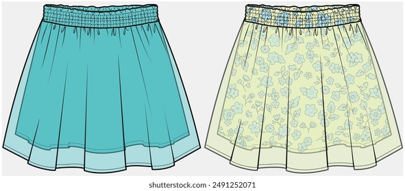 SHORT SKIRT WITH TULLE OVERLAY DEAIL DESIGNED FOR TEEN GIRLS AND KID GIRLS IN VECTOR FILE