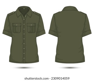 Short sleeve army shirt mockup front and back view