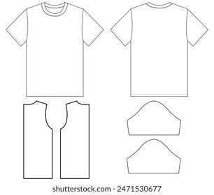 Short Sleeve baby T shirt Tops Technical fashion flat sketch front and back view Vector illustration template For kids