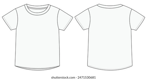 Short Sleeve baby T shirt Tops Technical fashion flat sketch front and back view Vector illustration template For kids