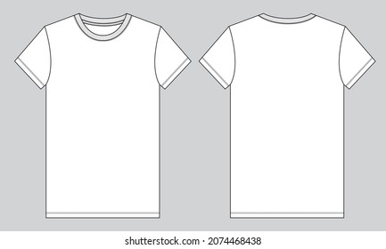 Short sleeve Basic T shirt overall technical fashion flat sketch vector illustration template front and back views. Apparel clothing mock up for men's and boys.
