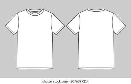 Short sleeve Basic T shirt overall technical fashion flat sketch vector illustration template front and back views. Apparel clothing mock up for men's and boys.
