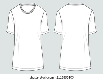 Short sleeve Basic T shirt overall technical fashion flat sketch vector illustration template front and back views. Apparel clothing mock up for men's and boys.
