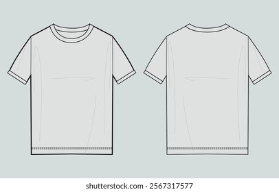 Short sleeve Basic T shirt overall technical fashion flat sketch vector illustration template front and back views. Apparel clothing mock up for men's and boys.
