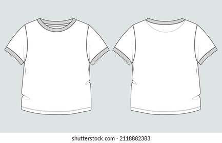 Short Sleeve Basic T-shirt overall technical fashion flat sketch vector Illustration template front and back views. Basic apparel Design Mock up for Kids and boys
