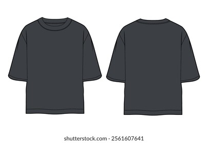 Short Sleeve Black Color T shirt Template Front and back views
