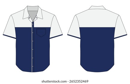 Maqueta de uniforme de trabajo azul y blanco de manga corta