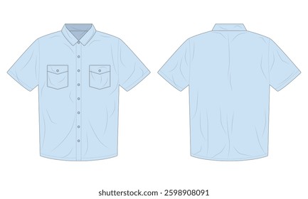 Short sleeve button down blue shirt template
