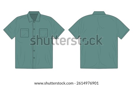 Short sleeve button down shirt mockup front and back view