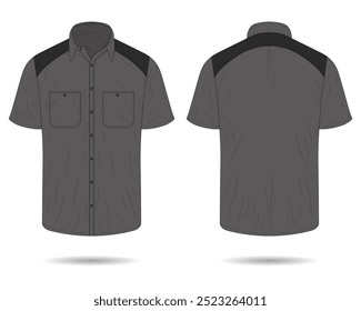 Botão de manga curta para baixo trabalho camisa mockup visão frontal e traseira