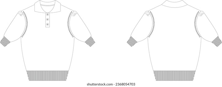 Short Sleeve Button Placket Flat Sketch