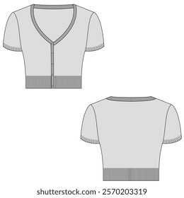 Short sleeve cardigan cropped illustration drawing. 