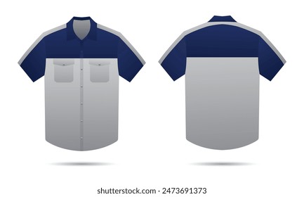 Short sleeve collared work shirt template front and back view