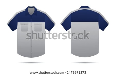 Short sleeve collared work shirt template front and back view