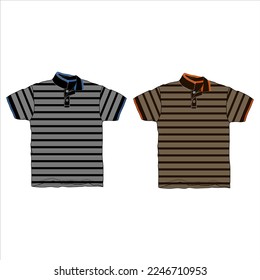 Short Sleeve Color Stripes technical Fashion flat sketch Vector Illustration Drawing Template Front And back views isolated on White Background