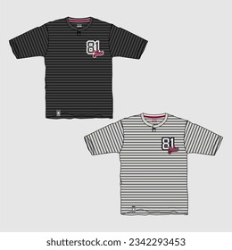 Short Sleeve Color Stripes technical Fashion flat sketch Vector Illustration Drawing Template Front views isolated on White Background