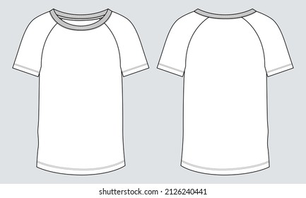 Corto Sleeve Cotton jersey Reglan regular acomodar camiseta básica técnica de moda plana Sketch de ilustración vectorial para mujeres y damas. Diseño de ropa de ropa de ropa Mujer unisex arriba se burlan de CAD.
