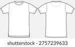 Short Sleeve Crew Neck Split Hem T-Shirt Flat Sketch. Oversized Round Neck side vent hem  T-Shirt Fashion Technical Drawing front and back Vector Template 