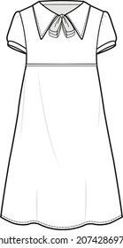 short sleeve girls school frock flat sketch vector illustration