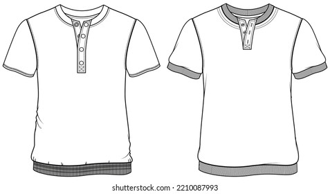 short sleeve henley t shirt sweatshirt fashion flat sketch vector illustration technical drawing template. cad mockup.