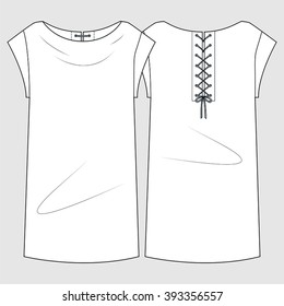 Short Sleeve Lace Up Tshirt Dress. Fashion Illustration, CAD, Technical Drawing, Specification Drawing, Pen Tool, Editable.