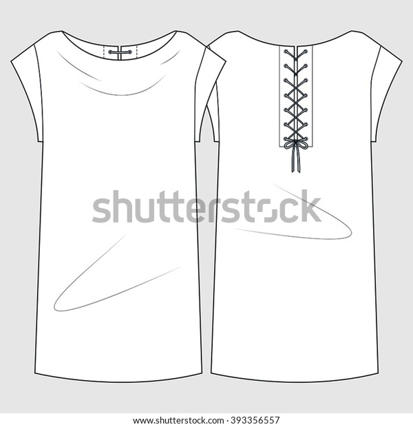 Short\
Sleeve Lace Up Tshirt Dress. Fashion Illustration, CAD, Technical\
Drawing, Specification Drawing, Pen Tool,\
Editable.