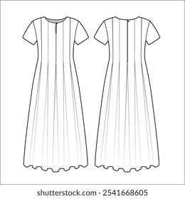 Manga corta Un dibujo técnico de vestido de línea, boceto plano, CAD, Vector de ADOBE Illustrator