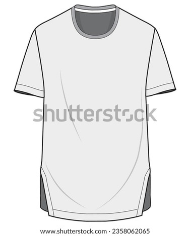 Short Sleeve Long T-Shirt with Side Slit Fashion Flat Sketch Vector Illustration, CAD, Technical Drawing, Flat Drawing, Template, Mockup.