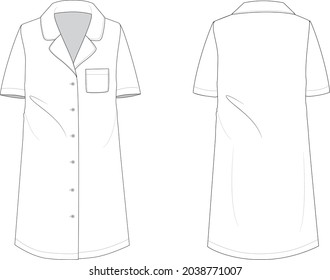 Short sleeve nightgown technical drawing vector