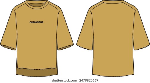 Short sleeve oversize sweatshirt t-shirt design flat sketch Illustration, boxy T-Shirt sweater front and back view, winter shirt for Men and women. Winter outerwear