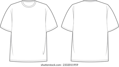 Short sleeve oversize t-shirt. Vector technical sketch. Fashion illustration. Mockup template.