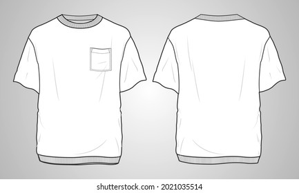 Manga corta con sudadera de bolsillo Modelo general de vector de dibujo técnico para hombres. Vista frontal y posterior. Ilustración vectorial de plantilla de diseño de vestir. Fácil edición y personalizable.