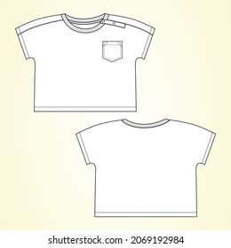 Short sleeve With Pocket T-shirt Technical sketch fashion Flat template for  Kids. Vector art illustration Clothing mock up front, back view. Apparel Clothing  Dress Design Easy Edit and customizable.