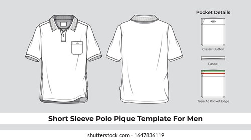 Short sleeve polo pique template for men