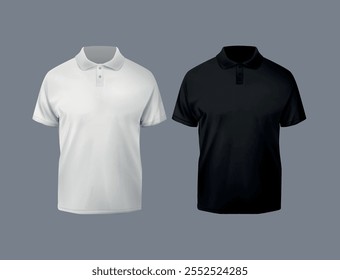 Short sleeve polo shirt black and white.T-shirt front, back and sleeve design for mockup.