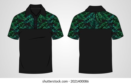 Short sleeve Polo shirt With Chest Cut And saw All over pattern print. Technical fashion Drawing Flat sketch template front and back view. apparel dress design vector illustration mockup Polo tee CAD.