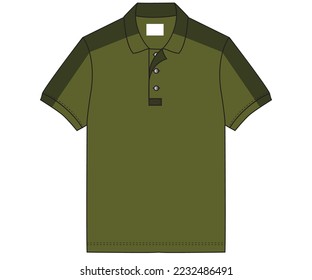 short sleeve polo shirt design for men.  Design template. Vector illustration, Olive color flat.