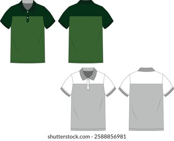 Short sleeve polo shirt fashion flat. Back and front view. 