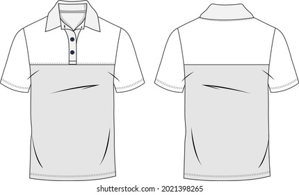 
Short sleeve Polo shirt Overall technical fashion Drawing Flat sketch template front and back view. apparel dress design vector illustration mockup Polo tee CAD.