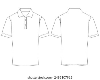 Short Sleeve polo shirt Technical drawing Fashion flat sketch front and back views vector illustration template