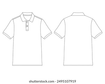 Short Sleeve polo shirt Technical drawing Fashion flat sketch front and back views vector illustration template