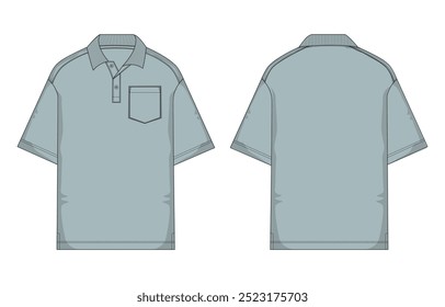 Short sleeve polo shirt technical drawing fashion flat sketch vector illustration template front and back views