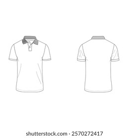 Short Sleeve polo shirt Technical drawing Fashion flat sketch front and back views vector illustration template