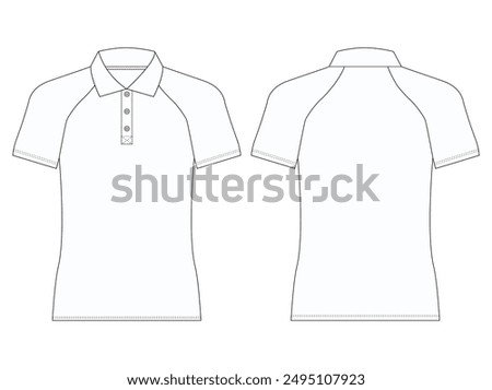 Short Sleeve polo shirt Technical drawing Fashion flat sketch front and back views vector illustration template